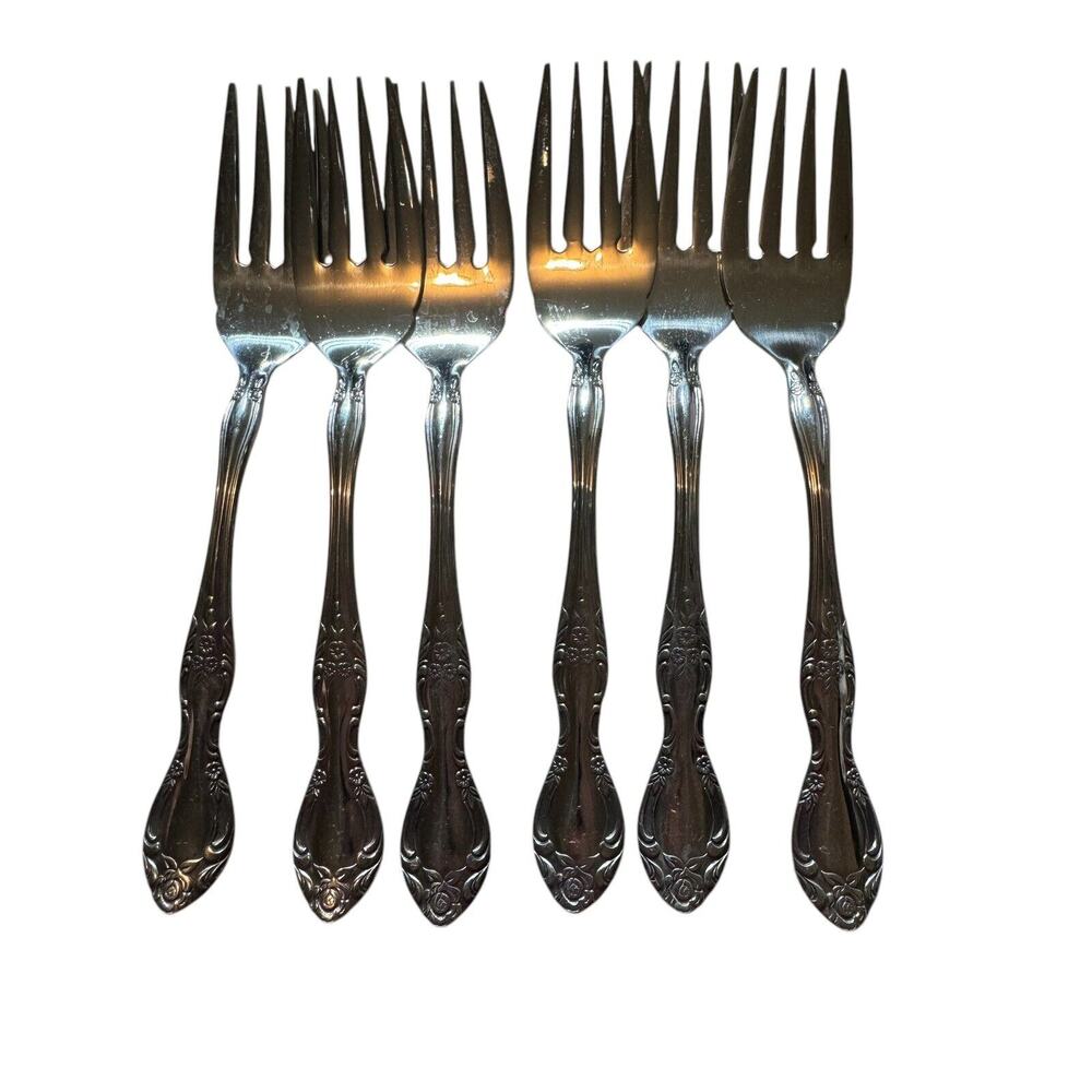 Lot of 6 Reed & Barton Rebacraft CANDACE-ANDREA Stainless Salad Forks‎ Vintage